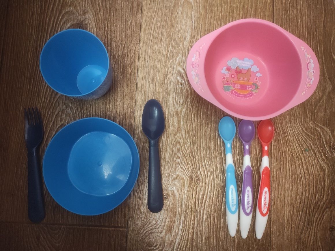 Набор детской посуды стакан миска ложка вилка тарелка девочка мальчик