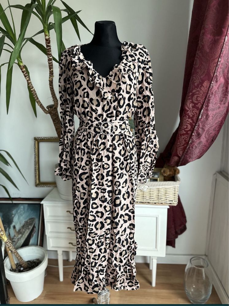 sukienka midi pasek cętki print river island 46 3 xl wiskoza