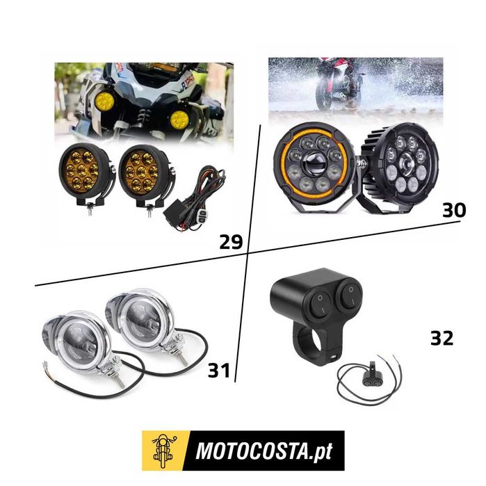 Faróis Auxiliares LED - Bifocais, com Halo e Suportes - MOTOCOSTA