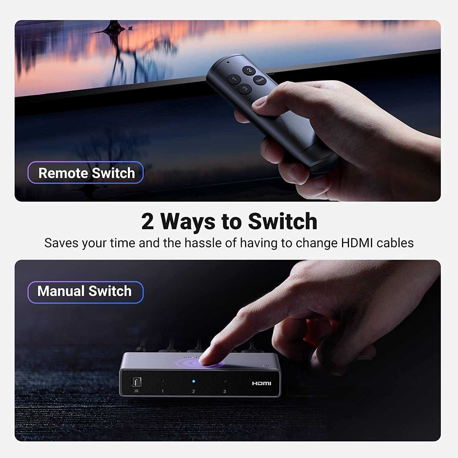 HDMI 2.1 переключатель коммутатор Switch 3-в-1 Ugreen 8k 60hz 4k 144hz