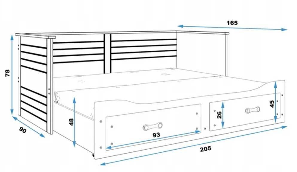 Łóżko Hermes rozkładane + Materace 80x200+szuflady