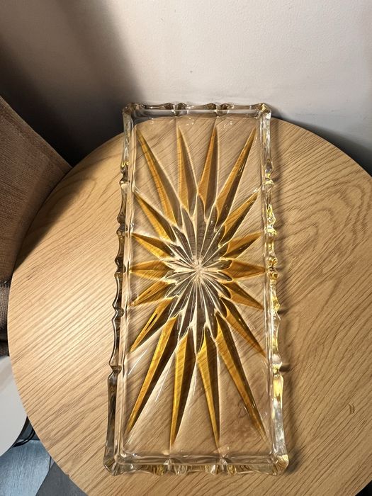 Szklana Taca/Patera Vintage Wzór Gwiazda Amber (MCM) #8