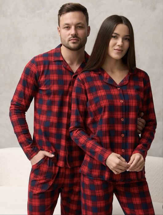 Парні піжами в клітинку family look, фемелі лук