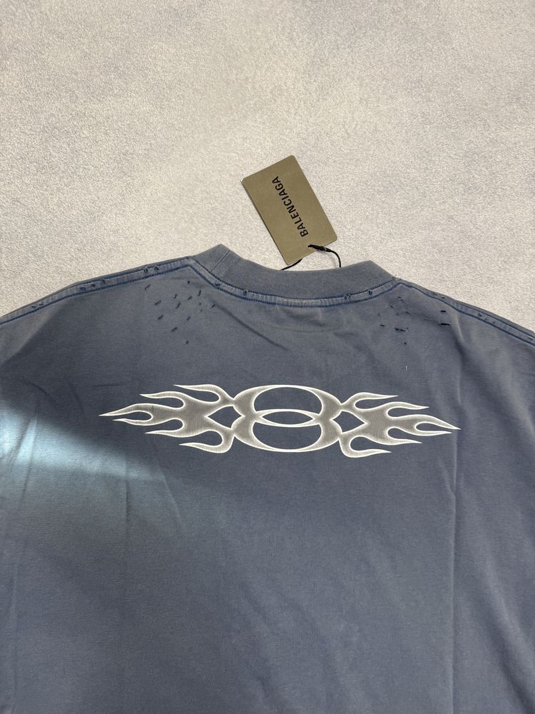 футболка Balenciaga Unity Fire logo blue tee