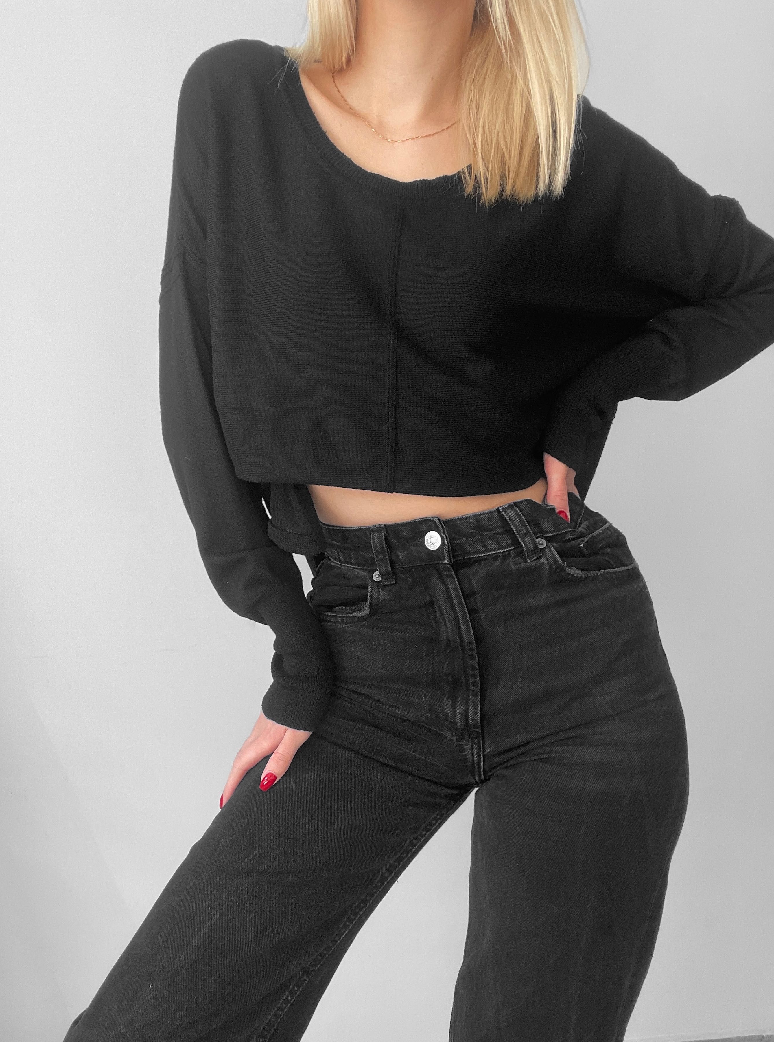 Czarny sweter bawełna rayon sweterek lekki cienki baza jakość premium