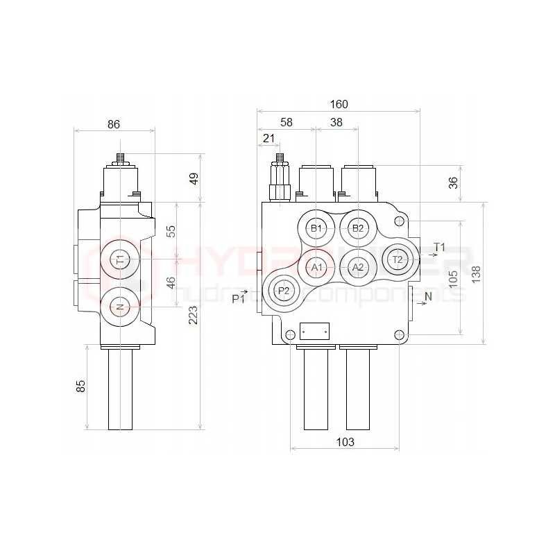 Rozdzielacz hydrauliczny 3 sekcyjny 80L + 3x KIT