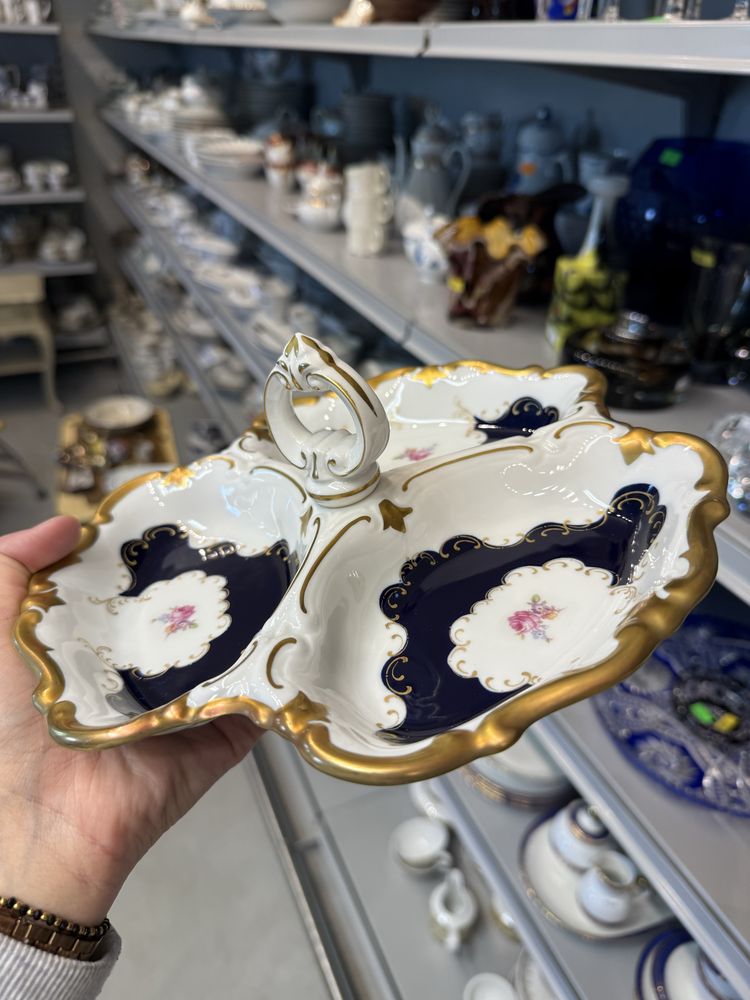 Patera porcelanowa kabaret Kobalt złoto Reichenbach dekoracja 1344