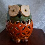 Kominek sowa świecznik ceramiczny szkliwiony na świeczkę PRL wys 18 cm