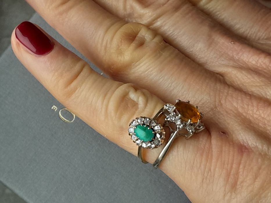 R.15 Antyk Pierścionek 1920 Turkus Złoto 585 Diamenty