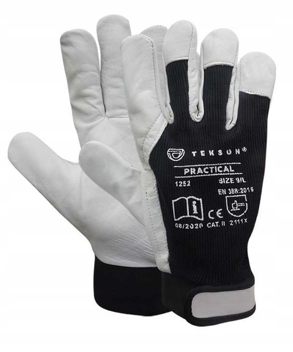 Rękawice Ochronne Tekson Practical 1252 Skóra Kozia Z Rzepem L 12 Par