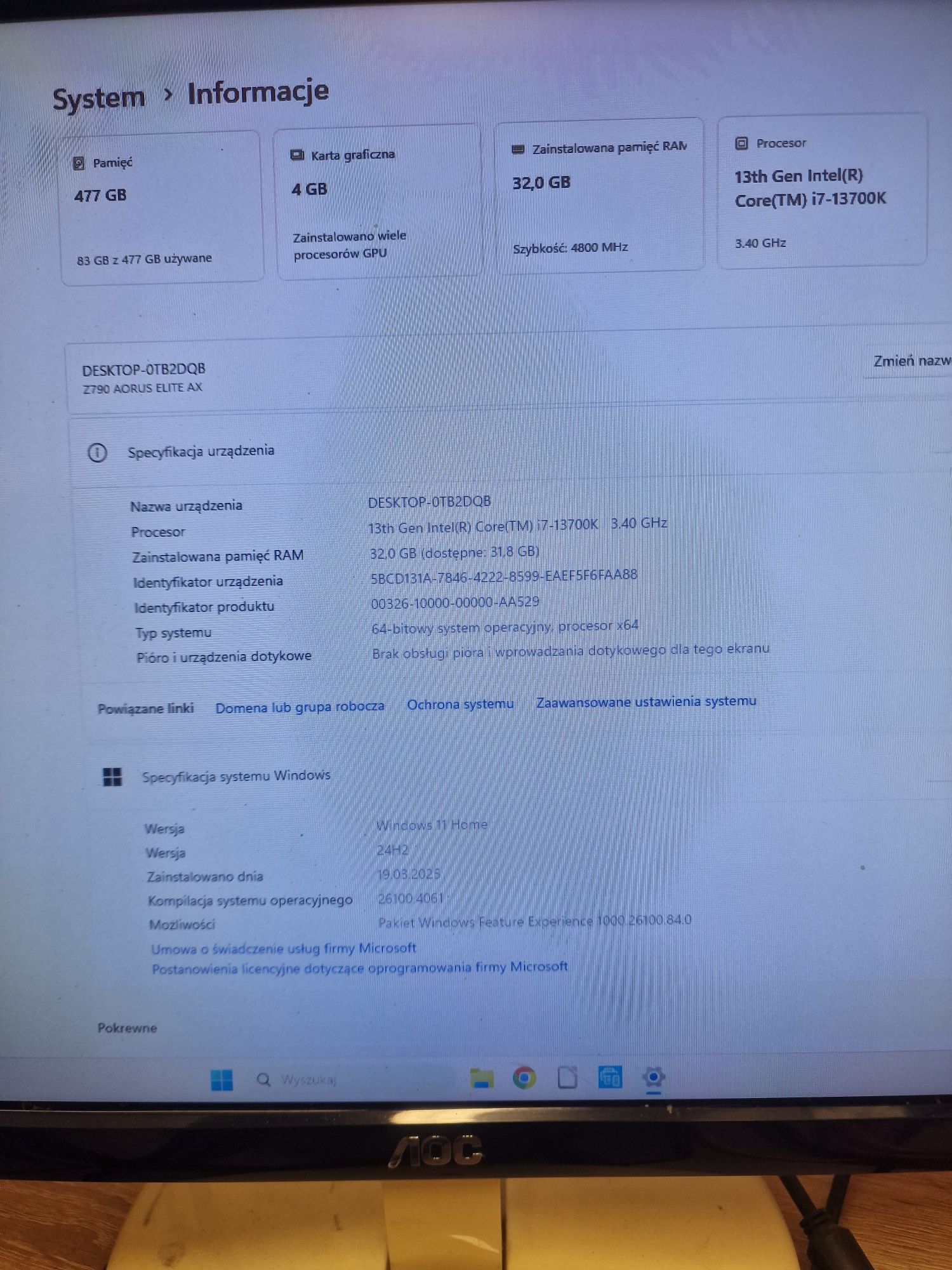 Uzywany zestaw Intel core i7-13700k + Z790 AORUS ELITE AX + 32GB DDR5