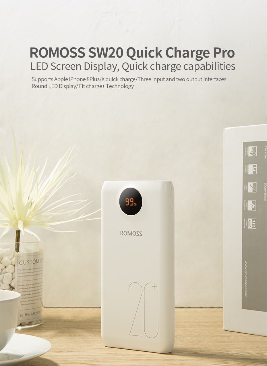 Powerbank romoss sw20 pro - 20000mah -pd 3.0 carregamento rápido