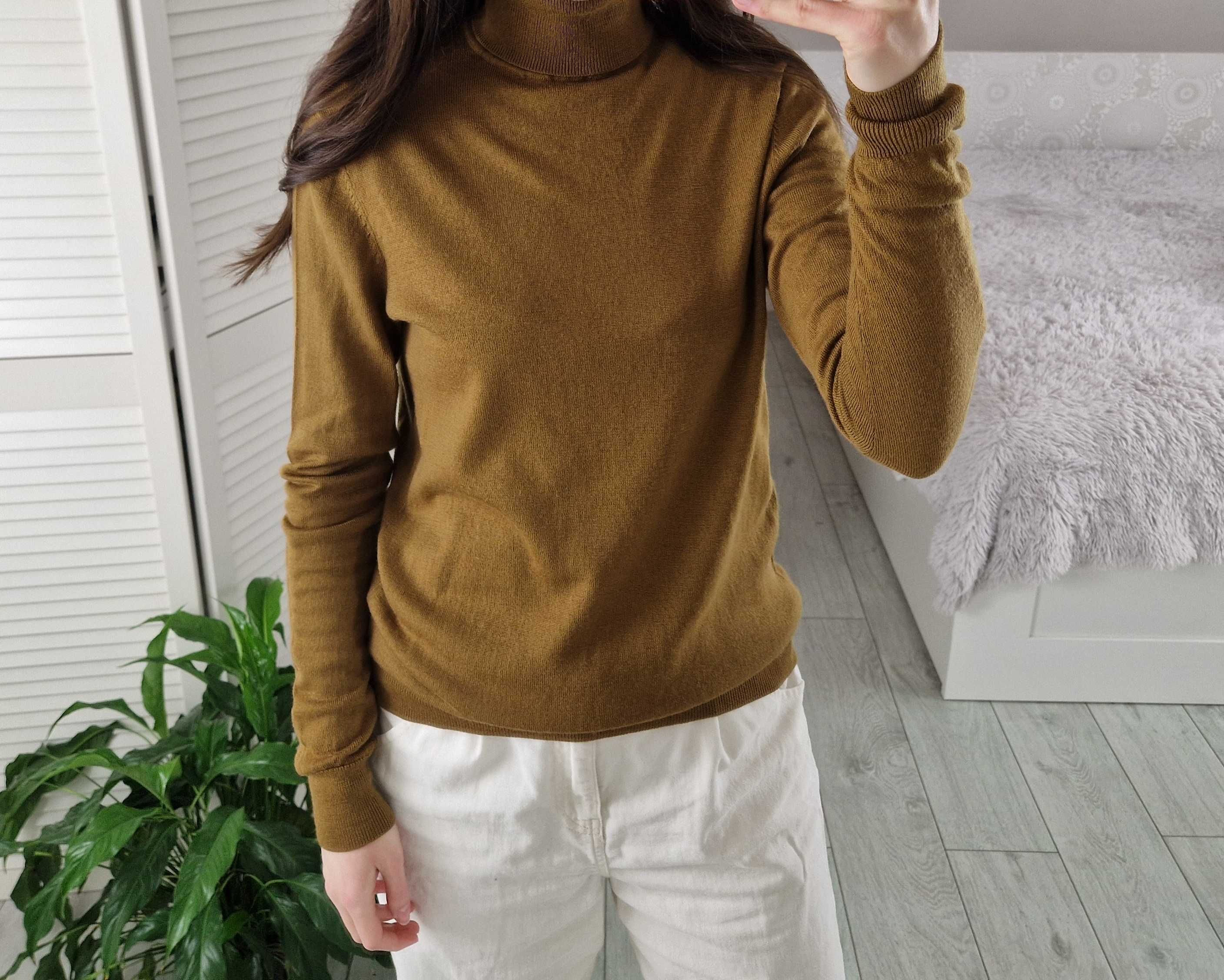 Paul costelloe musztardowy wełniany sweter golf 100% wełna merino S