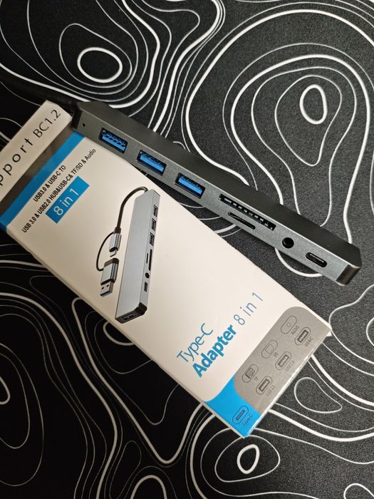 Hub 8 в 2 USB+Type c, 3.5 audio, tf/sd