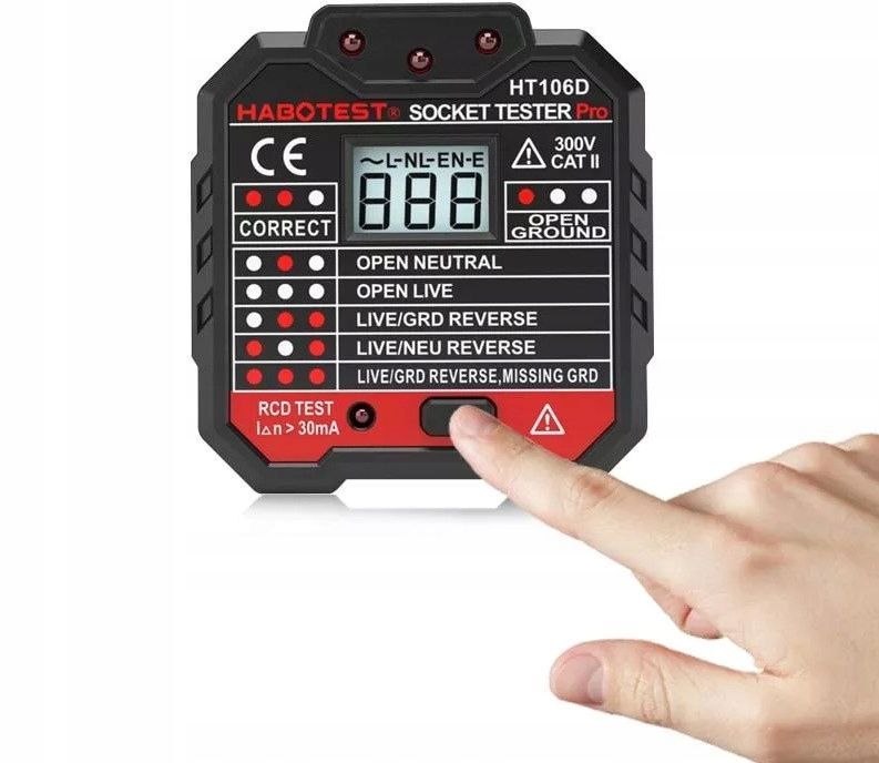Tester Gniazd Sieciowych Miernik Elektryczny Wyświetlacz Lcd Test Rcd