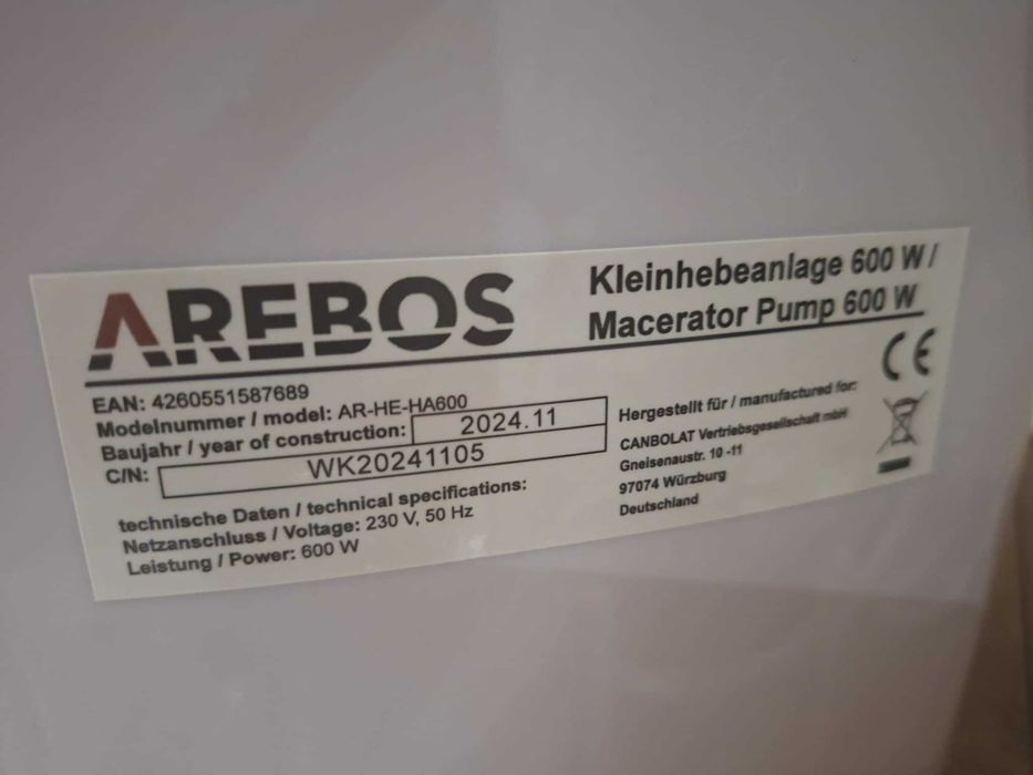 Mała stacja sanitarna przepompowni scieków 600W Arebos