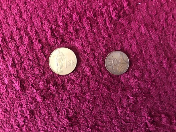 stare monety - 1 korona słowacka i 50 halerzy
