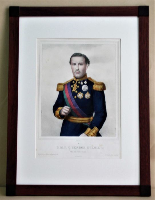 Quadro com litografia centenária do Rei D. Luis I de Portugal