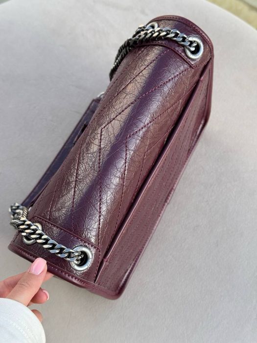 Сумка більша YSL натуральна шкіра, сірий і бордовий колір