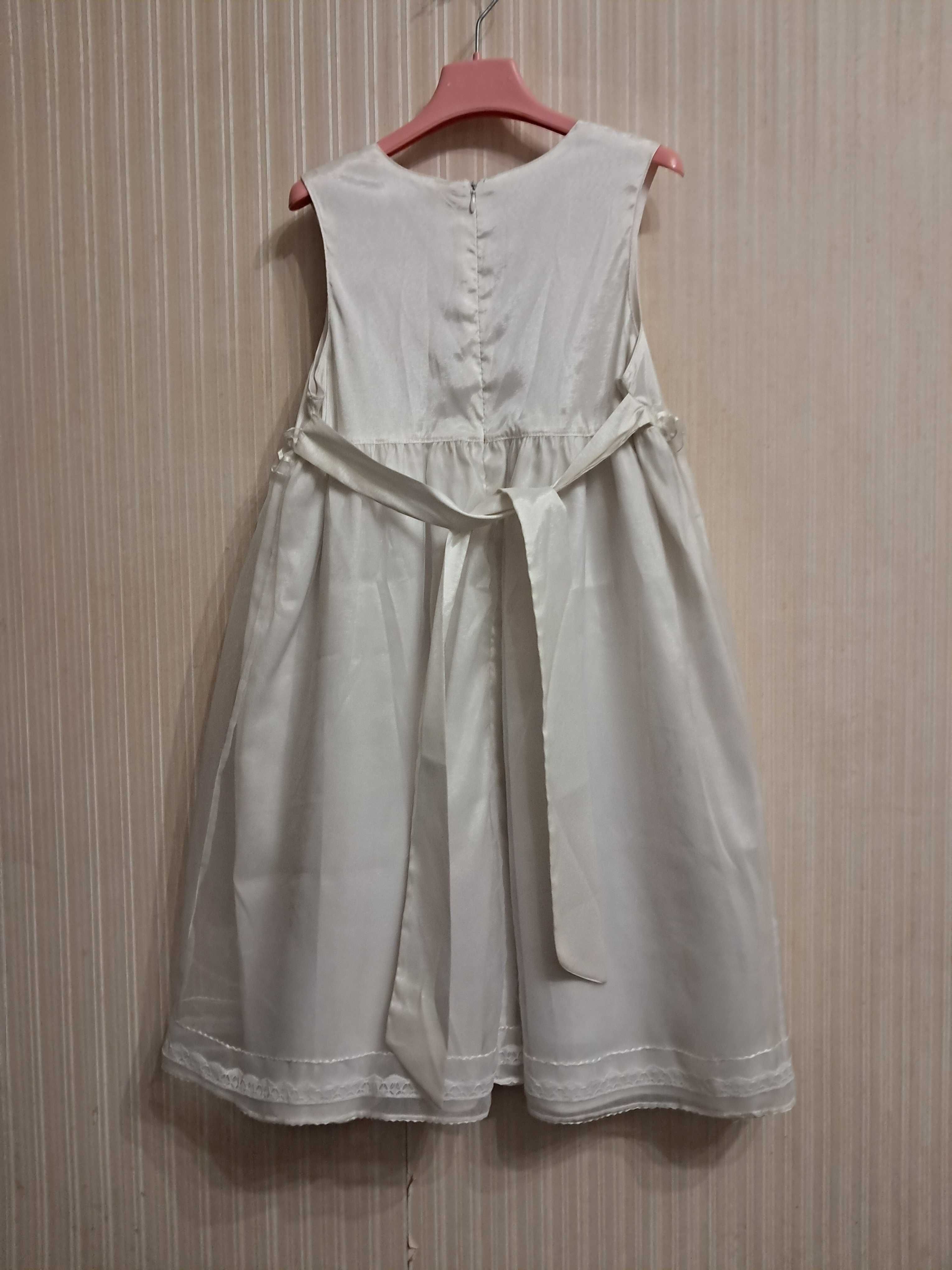 Белое детское нарядное бальное атласное платье COOLCLUB 140