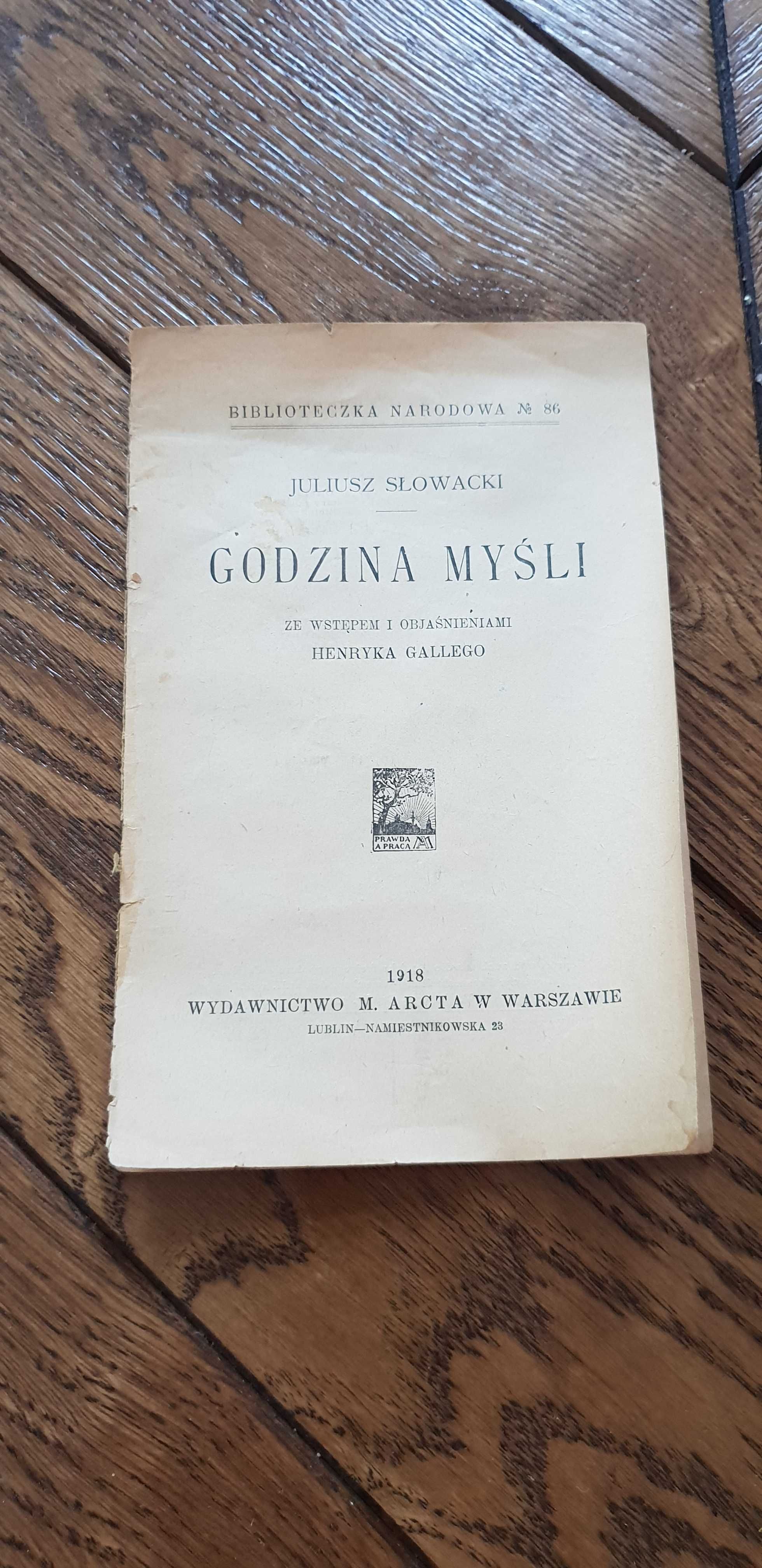 Książka rok 1918 "Godzina myśli" Juliusz Słowacki - 105 lat