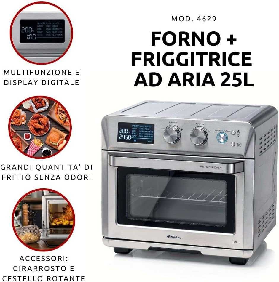 Ariete 4629 Airy Fryer Oven Digital SS, Frytkownica powietrzna, Kuchen