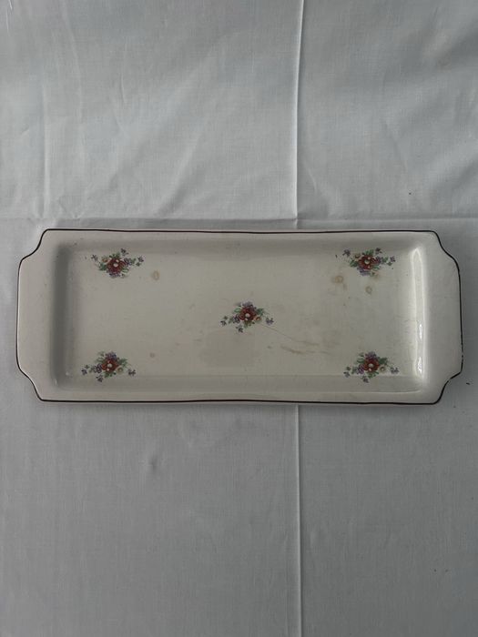 Travessa Retangular Louça Sacavém Cerâmica Creme Decoração Floral