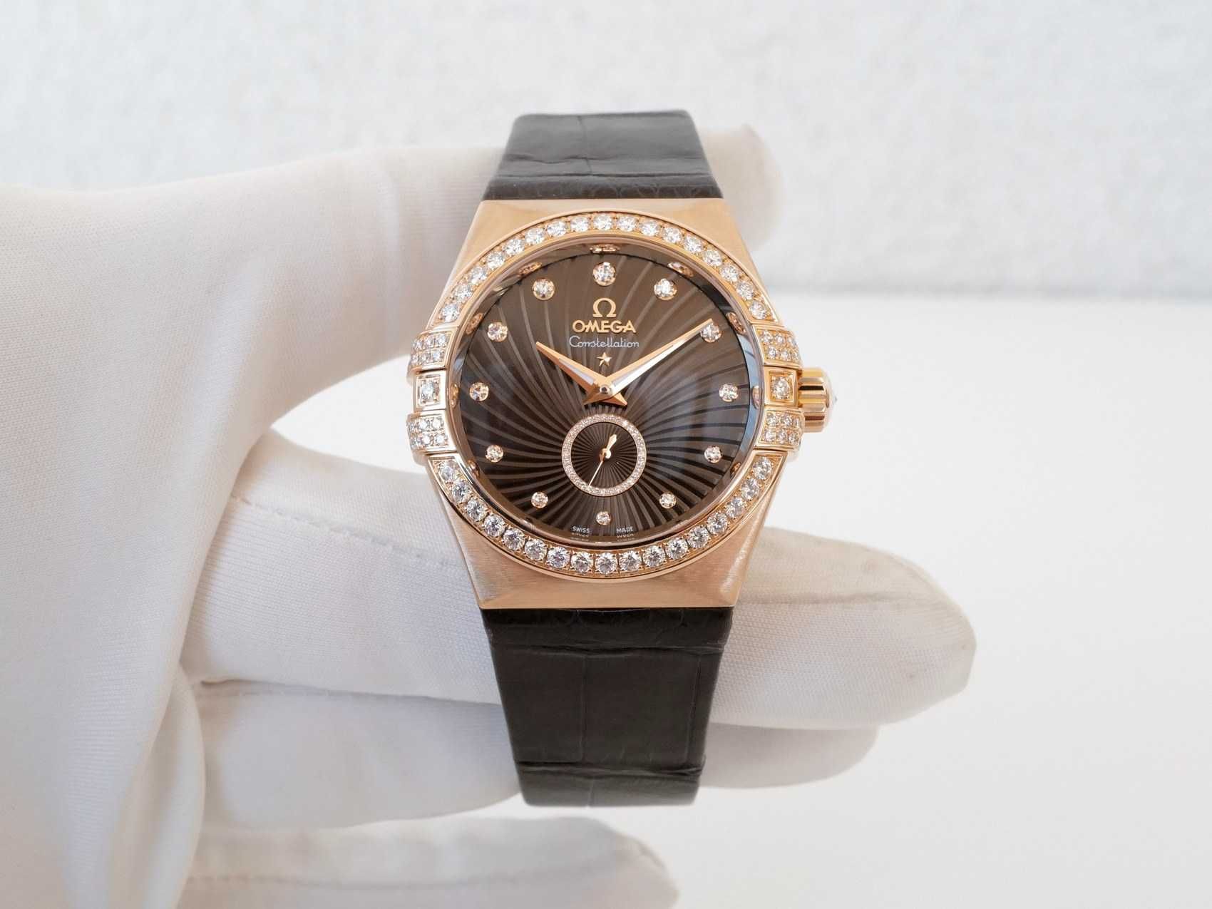 Omega Constellation Ladies Automatic Brown Dial 18k Rose Gold Diamonds