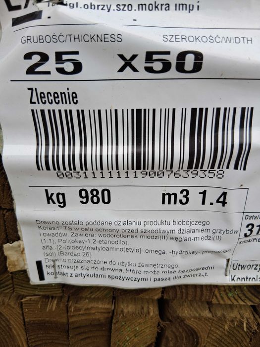 Kontrlata belka kantówka krawędziak 25x50