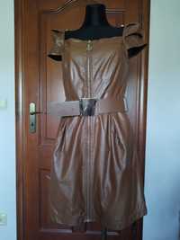 Skórzana brązowa sukienka rozmiar M 38