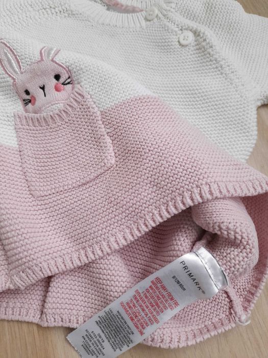 sweterek dziewczęcy z kieszonkami króliczki Primark r. 80
