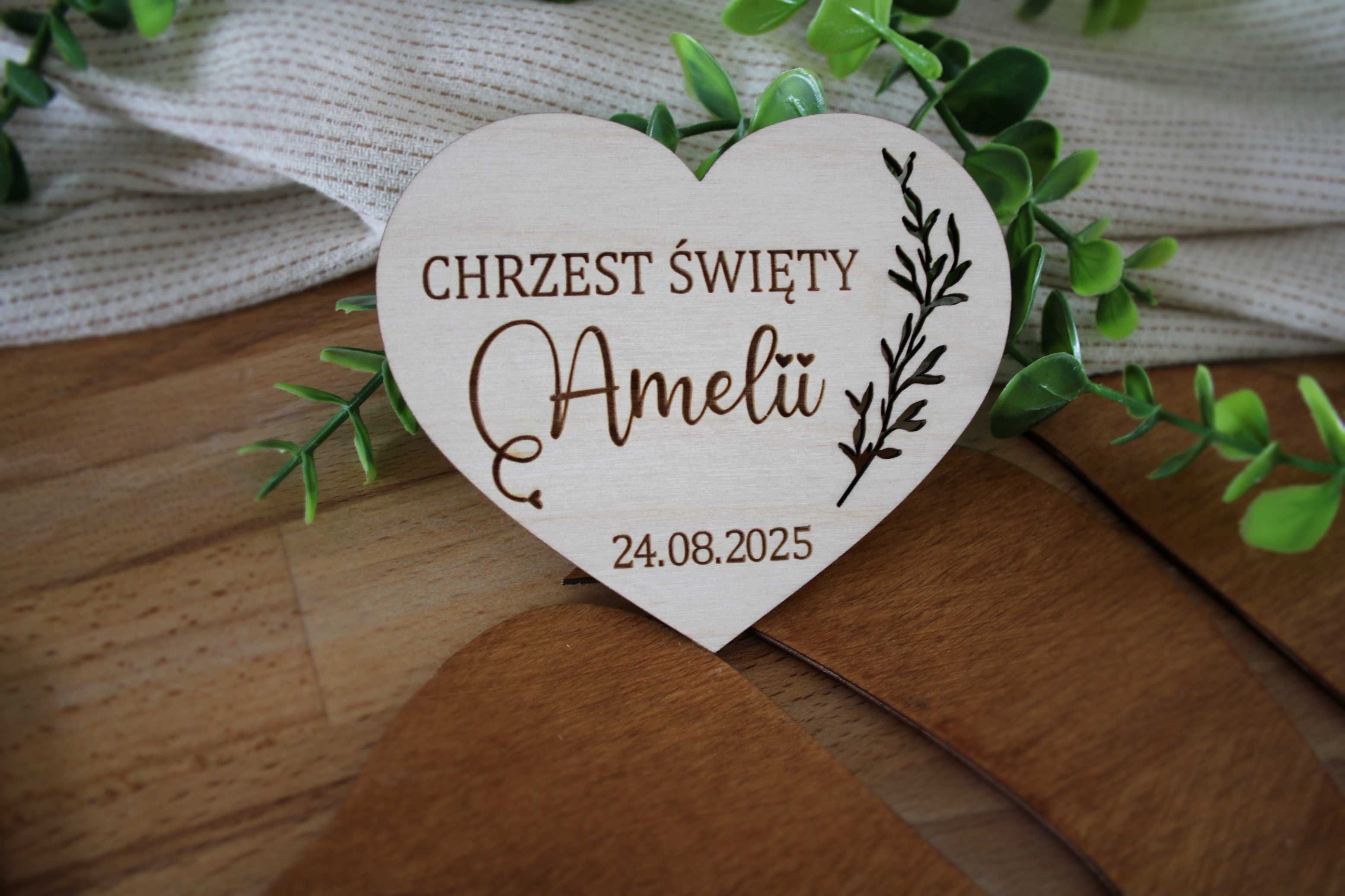 Pamiątkowa tabliczka do zdjęć serce Chrzest Święty + imię dziecka