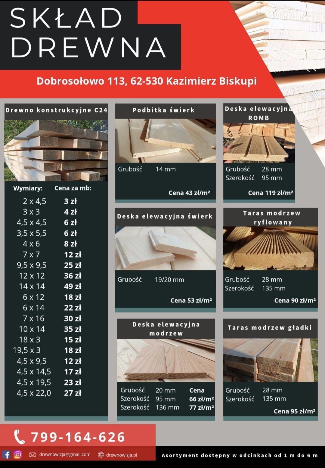 Drewno konstrukcyjne c24 deska elewacyjna 20mm