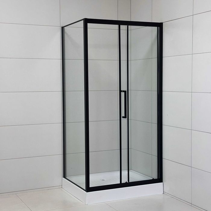Kabina prysznicowa Czarna Loft Przesuwna 120 x 90 + brodzik 4 + Syfon