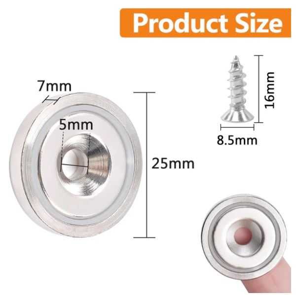 Zestaw 24  magnesów z otworem, udźwig do 20kg, średnica 25mm OCEUMAOA