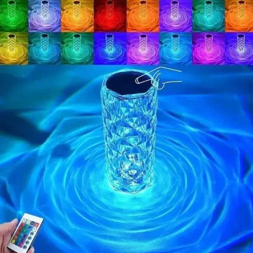 Настільна акумуляторна лампа з пультом нічник 22см  RGB Crystal Rose.