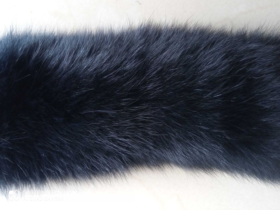 Obszycie kaptura płaszcza kołnierz szal 100% lis naturalny 95cm czarny