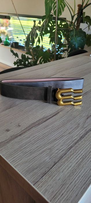 Brązowy  damski pasek eco-skóra złota klamra