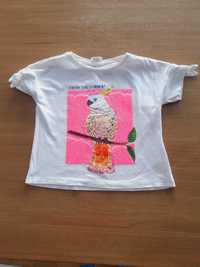 Koszulka pudełkowa H&M r. 122/128 cekiny papuga