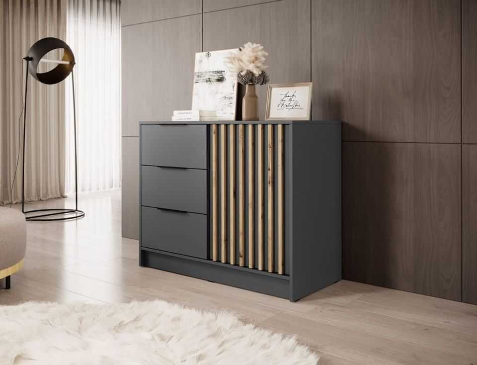 Komoda NELLY 2D 105 cm lamele 4 kolory artisan kaszmir szary grafit