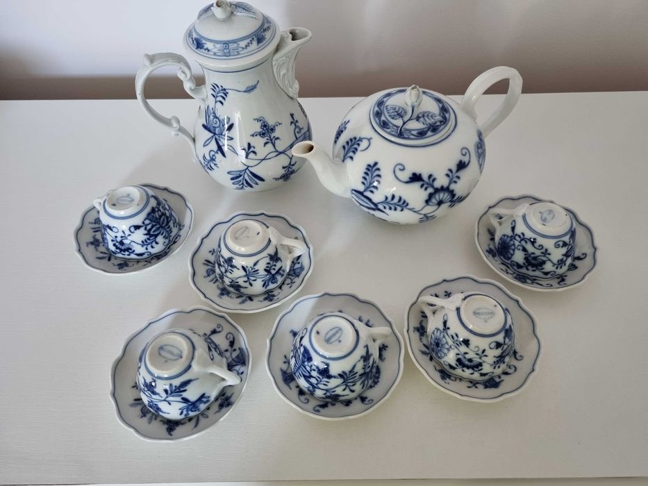 Stary Serwis do Kawy mokki Meissen/Miśnia Wzór Cebulowy