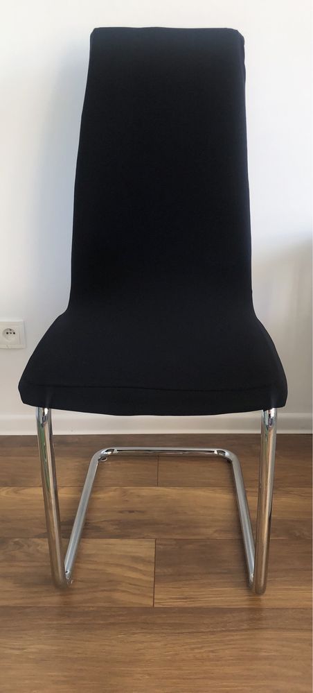 Krzesło K147 czarne, na płozach, chrom, eco skóra, pokrowce