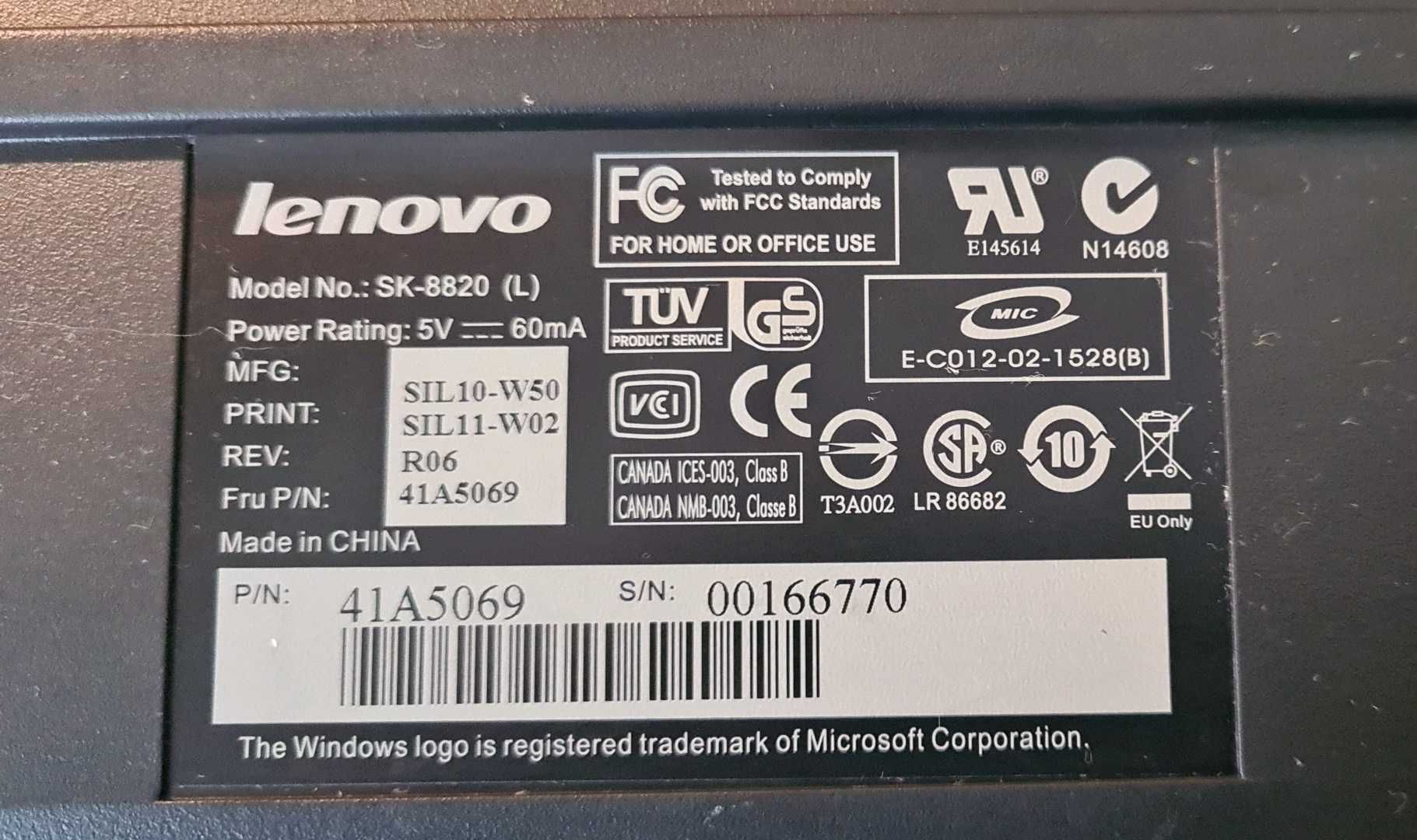 Клавіатура Lenovo SK-8820 (L)