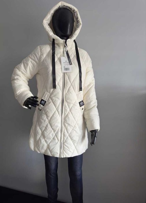 Damska Biała Pikowana kurtka z kapturem Różne rozmiary