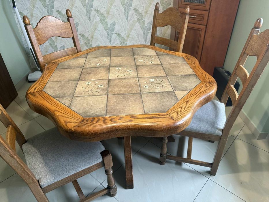 Stół lite drewno i 6 krzeseł zestaw do jadalni