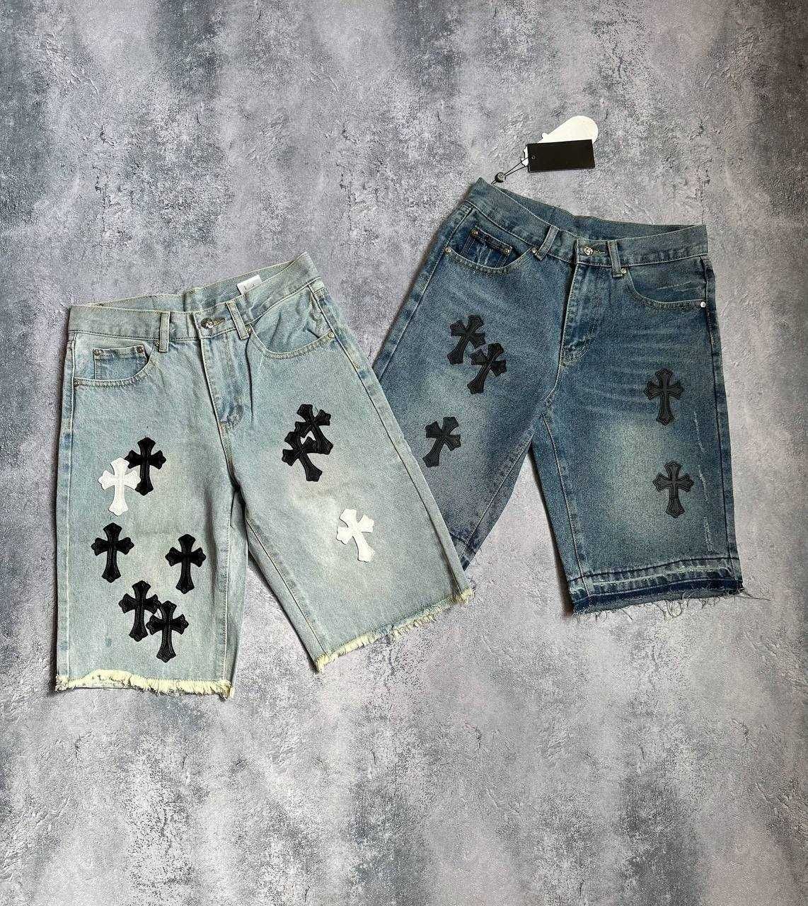 Чоловічі джинсові шорти Chrome Hearts. Чорні, світло-сині, темно-сині