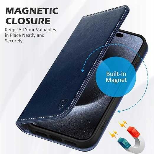 Etui z klapką Shieldon do APPLE IPHONE 15 PRO MAX granatowy