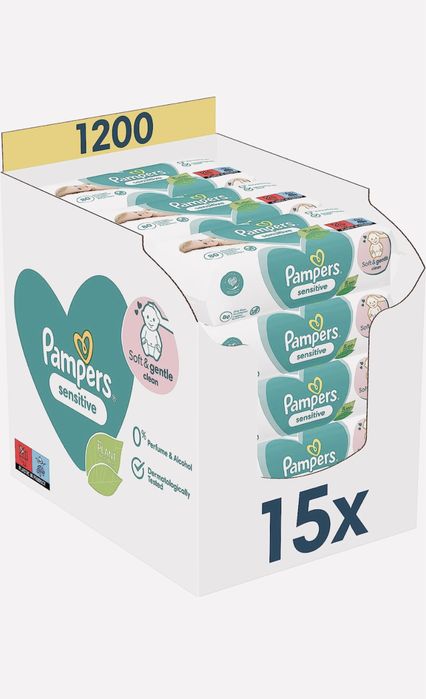 Chusteczki nawilżane Pampers Sensitive 1200 szt.15 x 80 szt. Okazja!