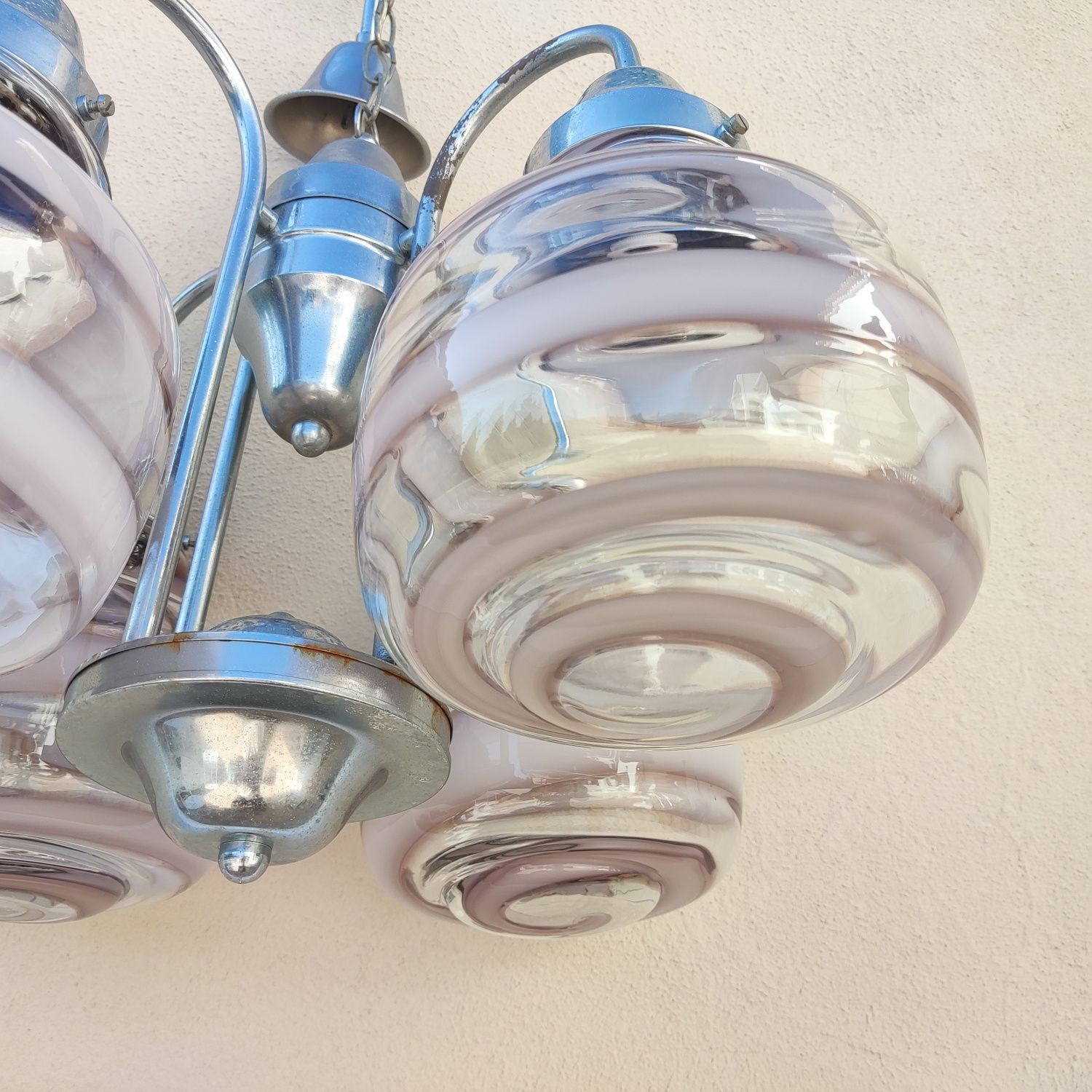 Lustre / Candeeiro suspenso 4 globos de vidro Murano Mazzega