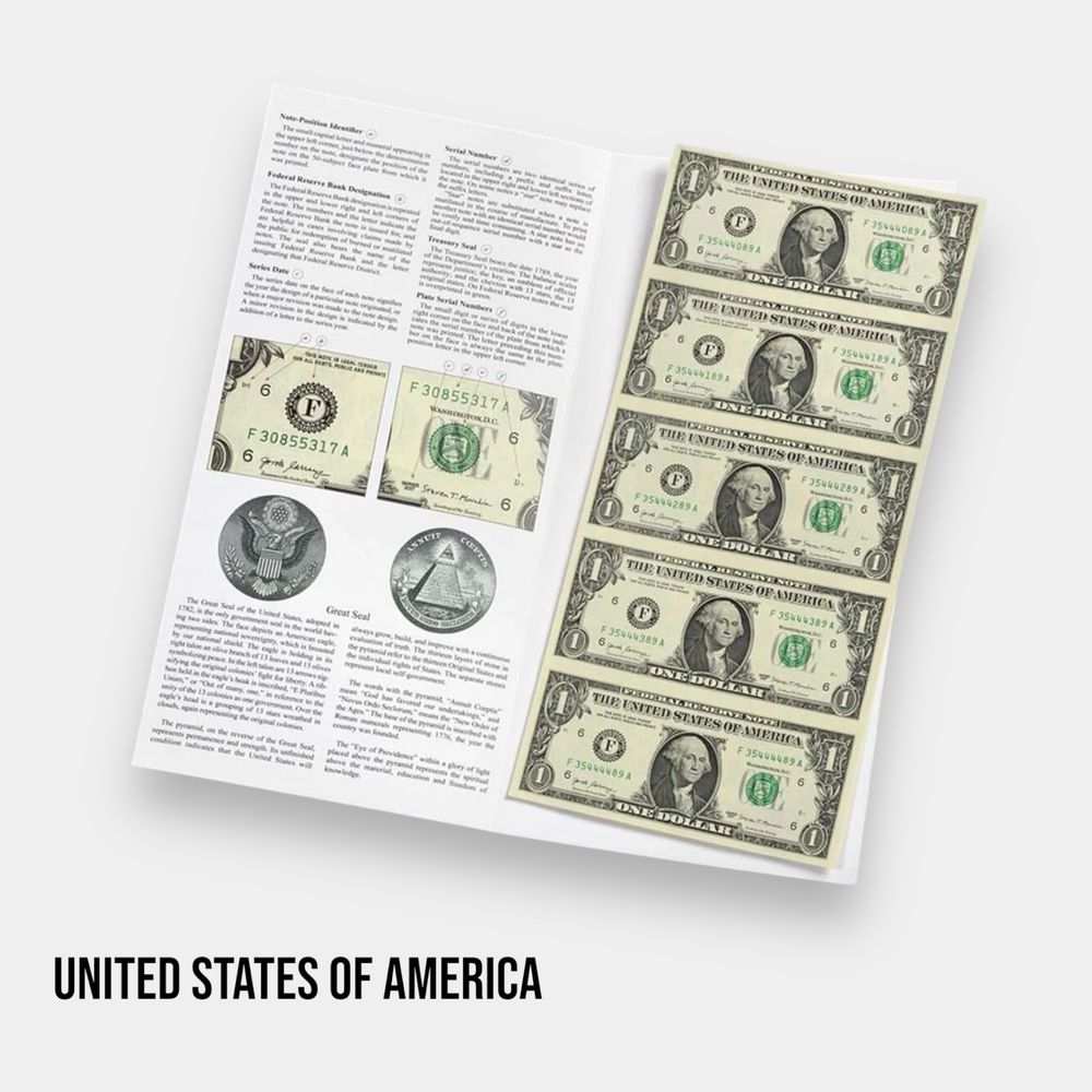 Нерозрізаний лист банкнот 2017 США 1 долар 50шт